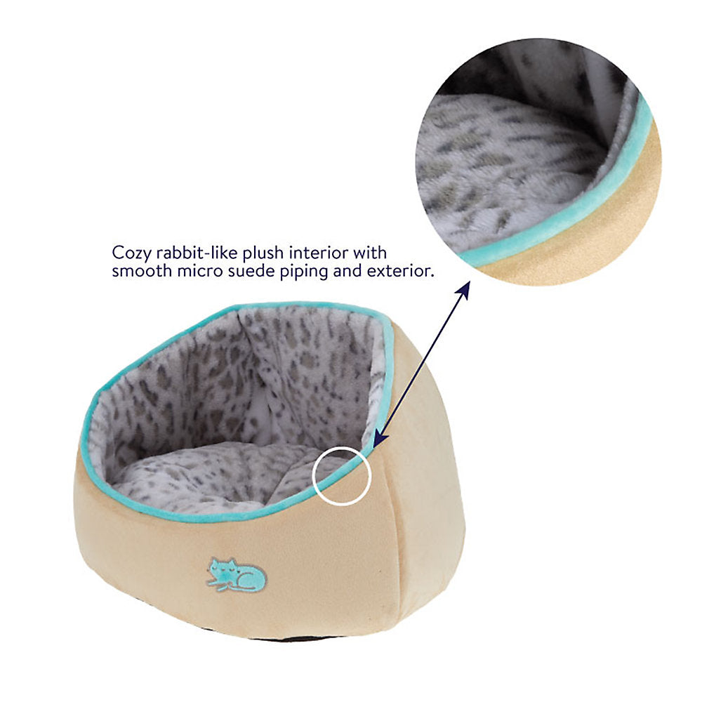 Whisker City® Tan Leopard Snuggle Cave Cuddler Cat Bed