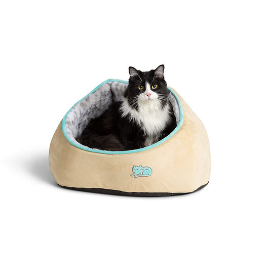 Whisker City® Tan Leopard Snuggle Cave Cuddler Cat Bed